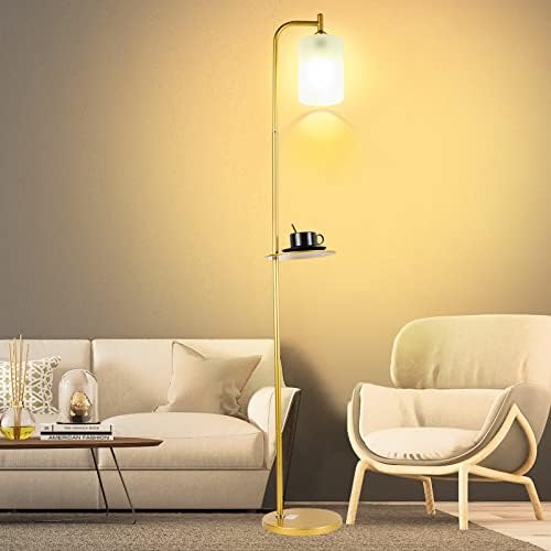 Lâmpada de piso inteligente e diminuída com lâmpadas de chão de ouro selecionáveis ​​de 2700-6500k e lâmpadas de piso de ouro selecionáveis ​​RGB, lâmpada de controle remoto moderno para sala de estar, modo DIY MODE-9W RGBW LED Bulbo incluído