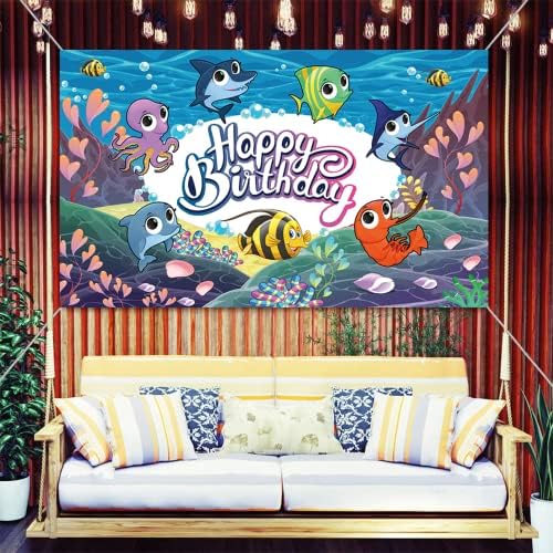 Oceano Banner de Feliz Aniversário, Decorações de aniversário do Sea Sea Festa para Crianças, Tropical Fish Ocean Theme Birthday Photo Backdrop for Kids Birthday Party Supplies, 70 x 47 polegadas