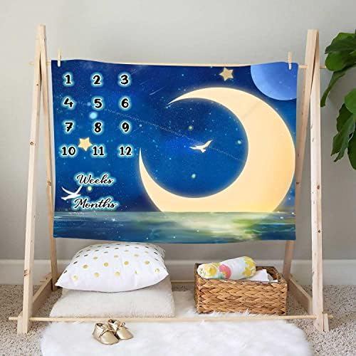 Kikidor Dreamy Moon Theme Baby Montal Milestone Blanket Fantasy Crescent Moon Starry Stary Sky New Baby Photo Cenário