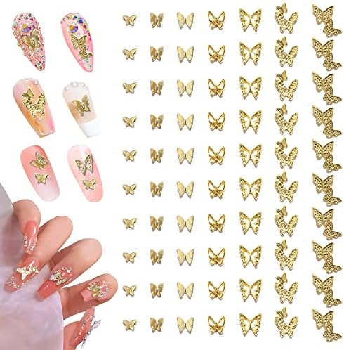 70pcs 3d Butterfly unhas Charms, gemas de unhas de borboleta de liga de borboleta de metal, encantos de arte de unhas brilhantes, jóias