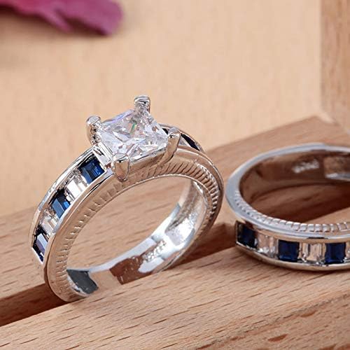 Moda White Topaz Sapphire Blue 925 Conjunto de anel de prata Casamento Jóias 6-12