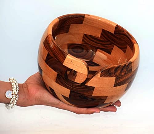 Caminho para a madeira de madeira tigela de madeira tigela artesanal Armazenamento de bola de fios | Acessórios de tricô e crochê | Acabamento premium |