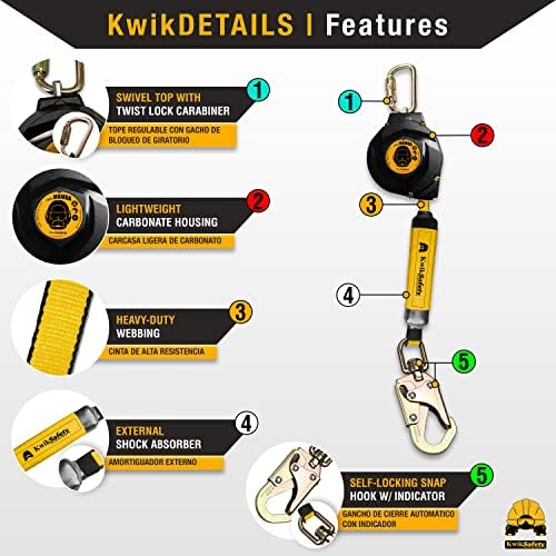 Kwiksafety - Charlotte, NC - Mini Mamba 6 '[Combo] Auto -retração da linha de vida carbonato Habitação leve Classe B Web