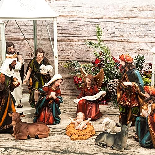 Ki Store Christmas Conjunto de natividade 11pcs Natividade estacionamento de 8 polegadas Status de resina para display de decoração de férias
