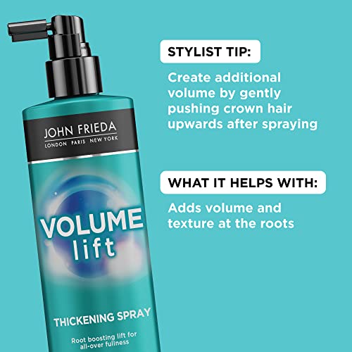 John Frieda Volume Lift Spray para a plenitude natural, spray de reforço de raízes finos ou lisos com tecnologia de seleção de ar, 6 oz,