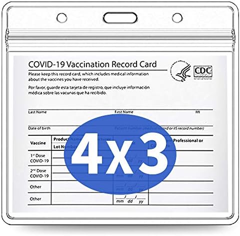 Card Card Card Protetor 4x3 polegadas CDC Registro de imunização Manga de plástico de vinil transparente com zíper selvagem à prova d'água （3pack）