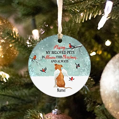 Memorial Pet Theme Christmas Tree Ornamento de 3 polegadas, sinto falta do meu amado animal de estimação no céu, nome de cão personalizado, ornamento de cerâmica, com tema de cão memorial ornamento de árvore de Natal para decoração de festa de ano novo