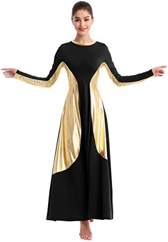 Mulheres de Owlfay Mulheres Metálicas Manga Longa Vestido de Dança de Longa Longa Faixa Longo Vestido de Túnica Litúrgica Liturgia