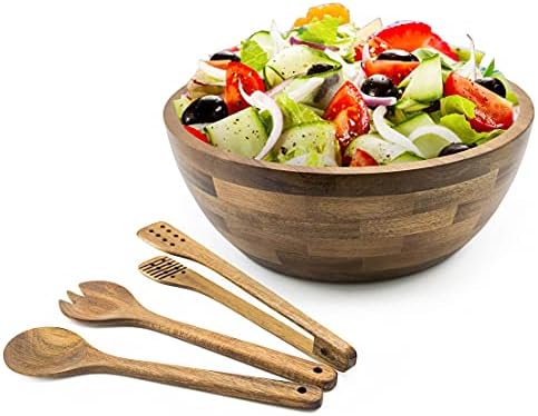 Salada de madeira Pak Conjunto de tigela, salada, tigela grande de salada, tigelas de madeira grandes, tigela de salada,
