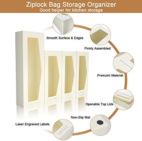 Organizador de armazenamento de saco de ziplock para gaveta de cozinha, 4 tampas abertas separáveis ​​Tão de armazenamento de