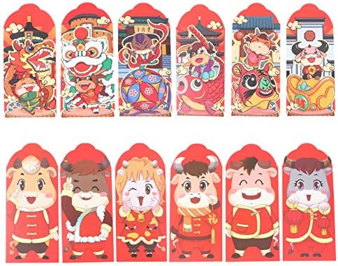 Envelopes vermelhos chineses abofan Luncky bolsões de dinheiro 2021 zodiac ox ano novo hong bao bolsões de dinheiro desenho