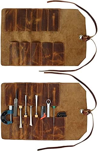 Bolsa de armazenamento de rolagem de faca de couro com ferramenta roll up bolsa de viagem faca de faca de chef de viagem