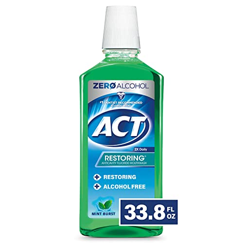 Creme de dente clinpro de 3m 0,21% de fluoreto de sódio Anti -cavidade creme dental, baunilha Mint & Act Restaurando enxaguatório bucal de fluoreto de álcool zero 33,8 fl. oz. Fortalece o esmalte de dente, a menta