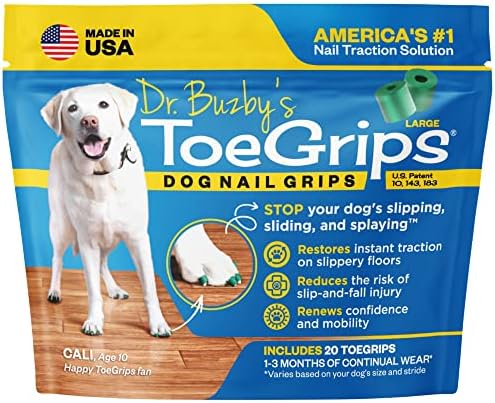 Dr. Buzby's Large ToGrips for Dogs - tração instantânea em pisos de madeira/madeira - Alívio anti -slip de cães - Grippers para cães seniores - Pare de deslizar instantaneamente - pregos de borracha para cães - 1 pacote