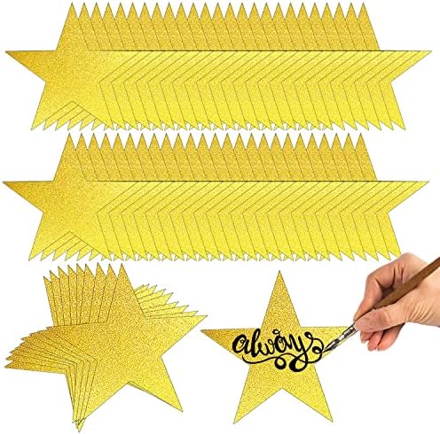60 PCs Glitter Stars Gold Paper Star Cutouts Decorações de festa Poster Decoração de placa de decoração de confetes CUTOS PARA BOLETIM SLABE DE ALGULA SOBRE STALORES DE PAREDE, DUPLO-LÍDERES, 6 polegadas