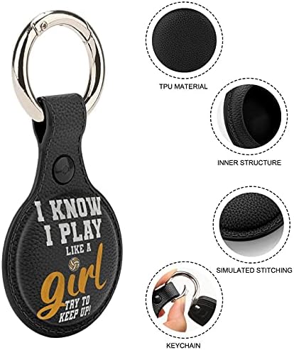 Garota Play Volleyball Upgrade Leather Case para Airtag Key Finder Phone Finder Anti-arranhar a capa de pele com chaveiro