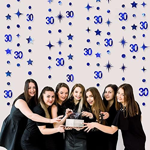 Azul marinho decorações de aniversário 30º número 30 círculo de círculo de gungink star grã -girland streamer de estacas