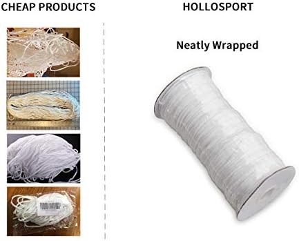 Hollosport Round 3mm Elastic Cord for Masks White, 1/8 polegada de corda de cordas elásticas finas de 1/8 de polegada para costura