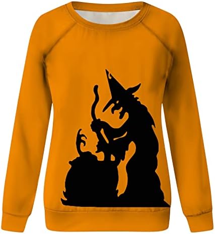 Suéteres de Halloween para mulheres, moda casual feminina 2022 Halloween Impressão de manga longa Pullover de pescoço