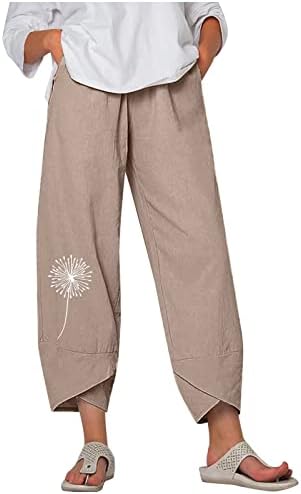 Wocachi Women Dandelion Prinha calças capri com bolsos soltos Palazzo calças calças de perna larga casual