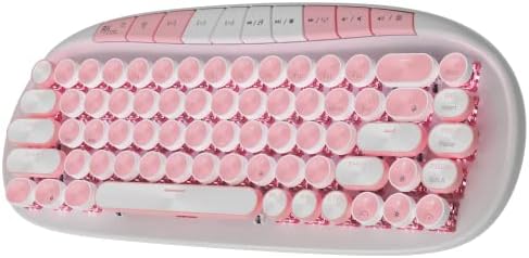 RK Royal Kludge RK838 Teclado sem fio rosa, teclado de máquinas de escrever retrô BT/2.4G/Modo com fio, 75% RGB Hot Swappable Gaming Teclado com teclas redondas 10 botões, interruptores rosa