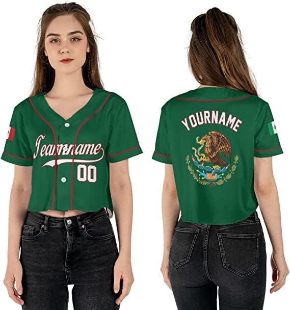 México personalizado México Crop Top Baseball Jersey XS - XL, Jersey do Baseball México, Jersey de beisebol personalizada México