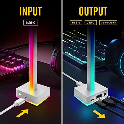 Fones de ouvido de barra de luz de luz LED USB EZDIY-FAB, atmosfera de mesa RGB Backlight, 50 modos de cores embutidos, porta-fones de ouvido para jogadores jogos para jogos PC PS5 Acessórios Desk- White- 1 pacote