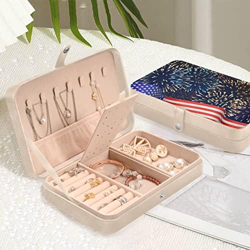 Independence Day Fireworks Sinaliza Small Jewelry Box PU Leather Jewelry Organizer Mini Jewelry Travel Case for Bride