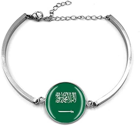 Pulseira de bandeira da Arábia Saudita Sulmand de pulseira de cristal de corrente, pulseira de aço inoxidável de moda para o presente do homem e mulher do dia especial