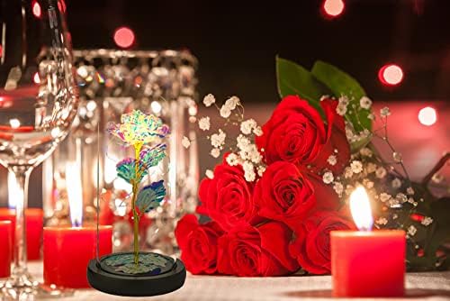 Caysep Flores coloridas em cúpula de vidro com caixa de presente preto para aniversário de aniversário do dia dos namorados Dia das