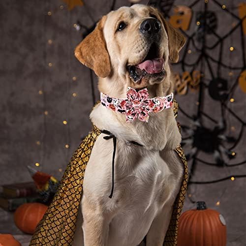 Colar de cachorro elegante e pequeno com flor, colar de cachorro de outono halloween abóbora colarinho de flor de cachorro