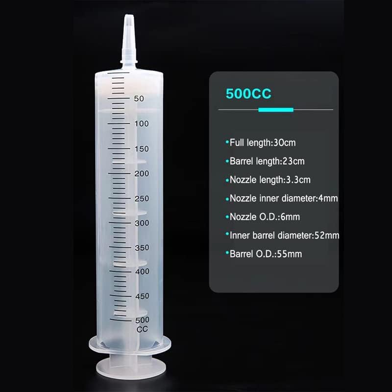 500 ml grande seringa com tubo de 51,2 polegadas seladas individuais, seringa de jardim de plástico para líquido,