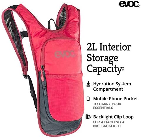 Mochila de bicicleta de pacote de hidratação de evoc 2l em design minimalista, vermelho