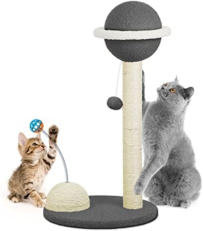 Grand Line Cat Scratching Post, Tree de gato em forma de planeta para Indoor com corda de sisal natural e bolas interativas, Durável e estável Scratcher para todos os gatos e gatinhos