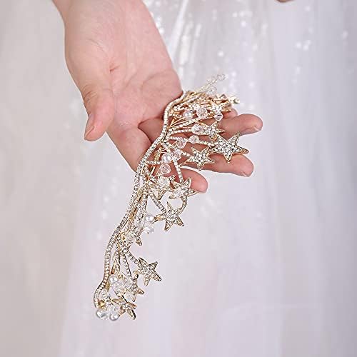 Wekicici Rhinestone Tiara Star Casamento Princesa Crown Capacete de noiva Crystal Bead Band Band Grenhos para mulheres BINNIMÉSTICAS