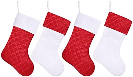 Meias de Natal Caraknots 4 Pacote Pacote de algodão Coloque meias de Natal Red White Christmas Meias Luxo Luxo Decoração