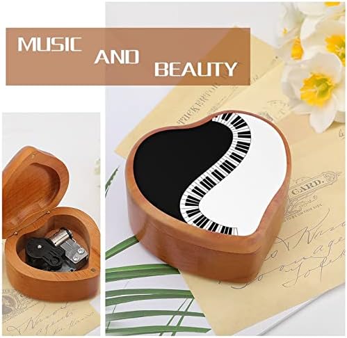 Yin Yang Piano Keys Clockwork Box Music Box Vintage Wooden Heart Heart Musical Box Toys Gifts Decorações