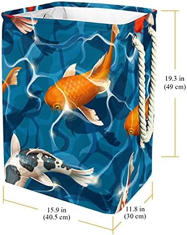 Indivimer peixe azul gracioso grande lavanderia cesto cesto de roupas dobráveis ​​à prova d'água para organizador de brinquedos de roupas,