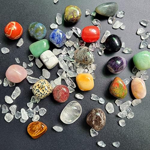 Rocktone 21 tipos caíram pedras de energia polida Cristais de energia rochas e coletas minerais Espécimes Chakra Celing Stones para balanceamento de chakra, Wicca & Reiki 0,7 ''-1 ''