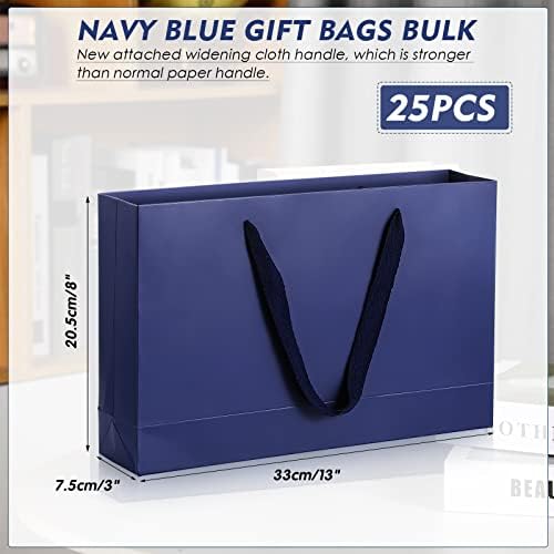 SABARY 25 PCS Sacos de compras de artesanato azul marinho de serviço pesado em massa com alças de fita 13 x 3 x 8 bolsas de espessura