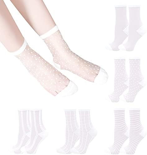 Mulheres de meias transparentes da Bienvenu, meias de nylon de malha de pesca de renda, meias de nylon fino de nylon 5 pares