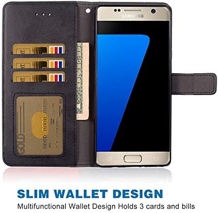 ASUWISH compatível com Samsung Galaxy S7 Caso de carteira Strap Strap cordão de couro lasca de lasca de lasca de cartão de capa Stand Acessórios de células Casos de telefone para Glaxay S 7 7S GS7 SM-G930V G930A Casos homens pretos