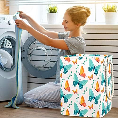 Mapolo Laundry Turmper Butterflies Padrão retrô cesto de armazenamento de lavanderia dobrável com alças suportes destacáveis