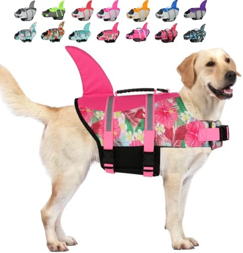 Doglay Shark Mermaid Dog Jacket, Ripstop Dog Vida Vida Preservadora Ajuste Pet Life Para cães grandes pequenos, colete de flutuação de animais com alça de resgate e forte flutuabilidade para natação