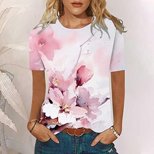 Tee Girls Tee Fall Summer Summer manga curta Crew Crew pescoço pintura de tinta Floral Graphic Top camiseta para mulheres yz yz