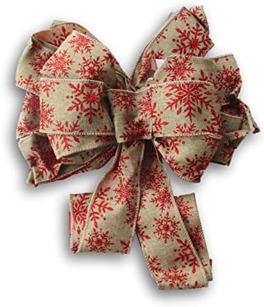 Linho rústico com flocos de neve vermelho -glitter -Christmas Curto decorativo de férias para porta, grinalda, guirlanda,