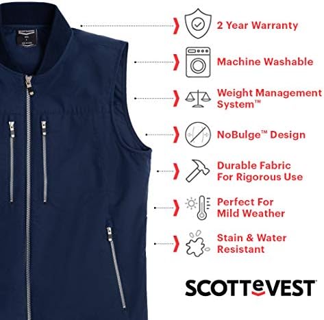 Scottevest 101 Vest for Men - 9 bolsos escondidos - repelente de água para viagens e mais