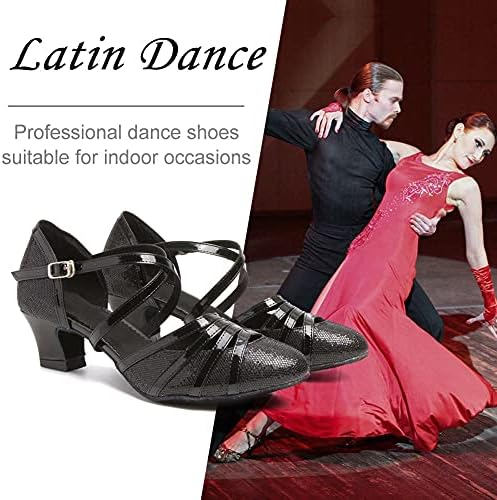 Ruybozry Sapatos de dança latina feminina Salsa glitter fechado Toe Ballroom Performance Practice Sapatos de dança, modelo