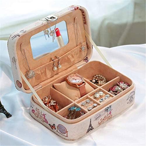 Caixa de armazenamento SCDHZP, caixa de armazenamento de jóias, caixa de jóias de viagem pequena, caixa de armazenamento de jóias de couro artificial portátil