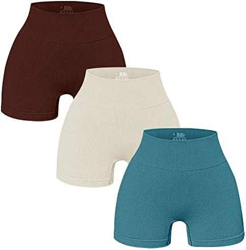 Conjuntos de shorts de moto de treino de pacote de Olchee Womens 3 - Controle de barriga de booty de cintura alta